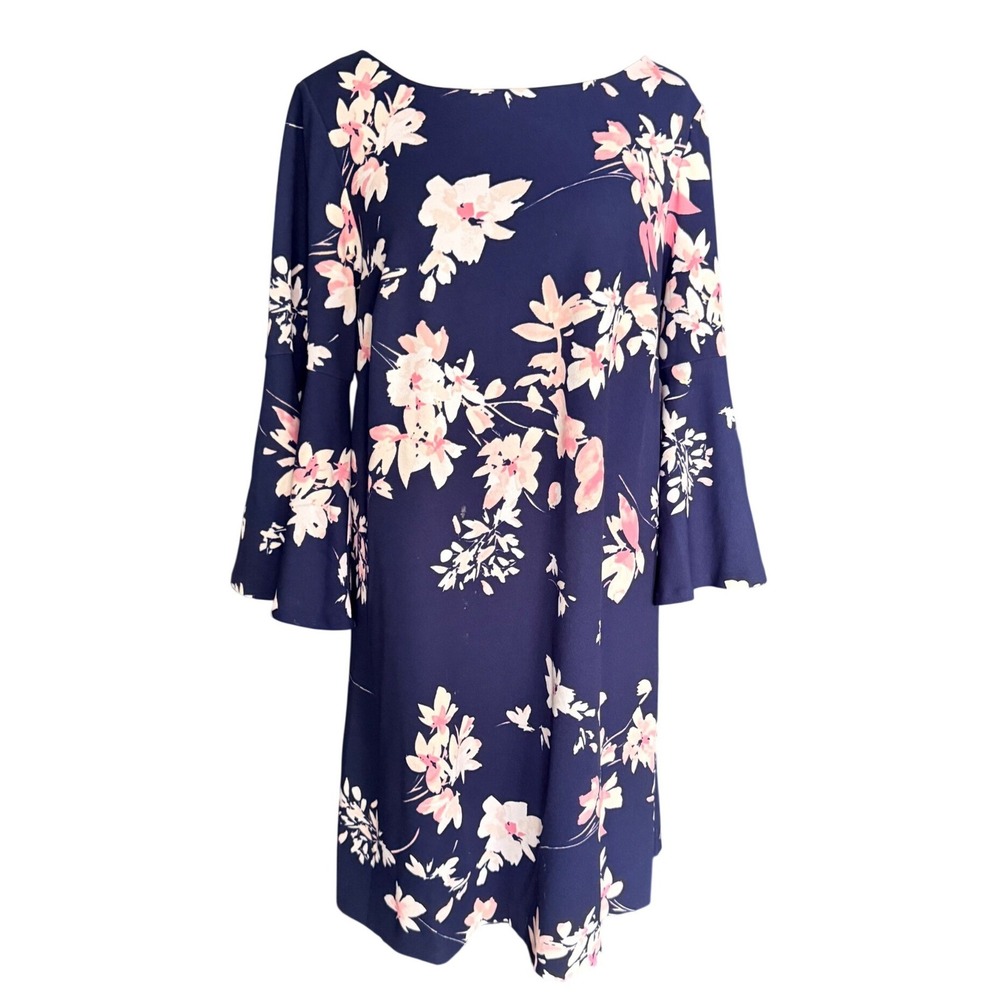Eliza J Navy Pink Floral Bell Sleeve Shift Dress Womens Plus Size 16W gardencore